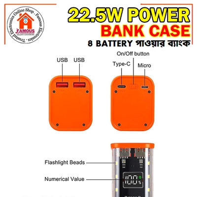 8*18650 Power Bank Case 22.5W Fast Charging Power Bank Case 18650 LED USB C Micro USB Ports Battery Storage Box For Huawei Xiaomi_img_5