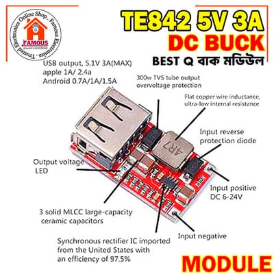 TE842 6-24V to 5V 3A Car, Bike USB Charger Module DC Buck step down Converter_img_4