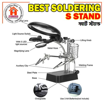 3 In 1 Welding Magnifying Glass LED Auxiliary Clip Magnifier with helping Hand Soldering Solder Iron Stand Holder_img_2