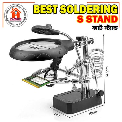 3 In 1 Welding Magnifying Glass LED Auxiliary Clip Magnifier with helping Hand Soldering Solder Iron Stand Holder_img_3