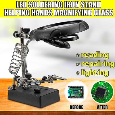 3 In 1 Welding Magnifying Glass LED Auxiliary Clip Magnifier with helping Hand Soldering Solder Iron Stand Holder_img_4