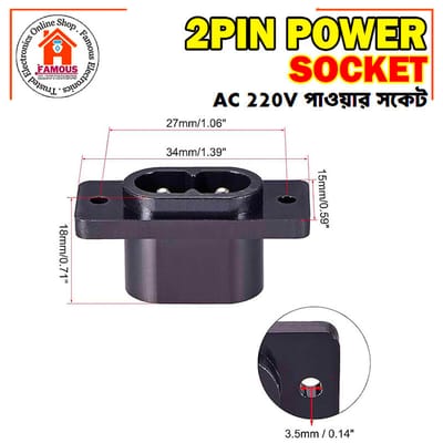 1PCS 2 Pin AC Power Socket Panel Mount AC Power Plug Socket_img_3
