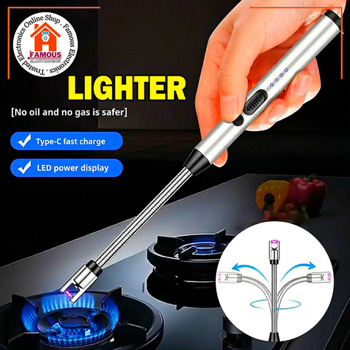 Rechargeable USB Electric Lighter for Candle, Camping, BBQ Arc Plasma USB Rechargeable Lighter