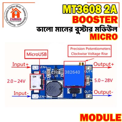 MT3608 Micro USB Step Up Boost Converter - Power Supply Boost Module DC To DC 2V-24V to 5V-28V 2A - Efficient Voltage Boosting Solution_img_2